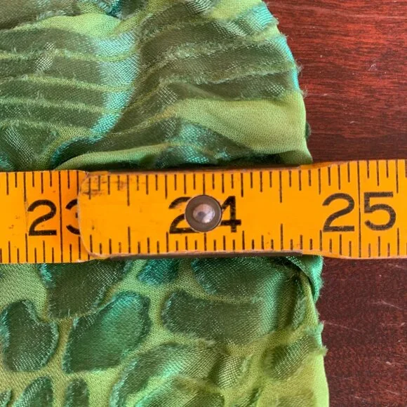 VTG Hand Dyed Silk Neck Scarf Hand Rolled Burnout Satin Teal Green Watercolor - Picture 3 of 5